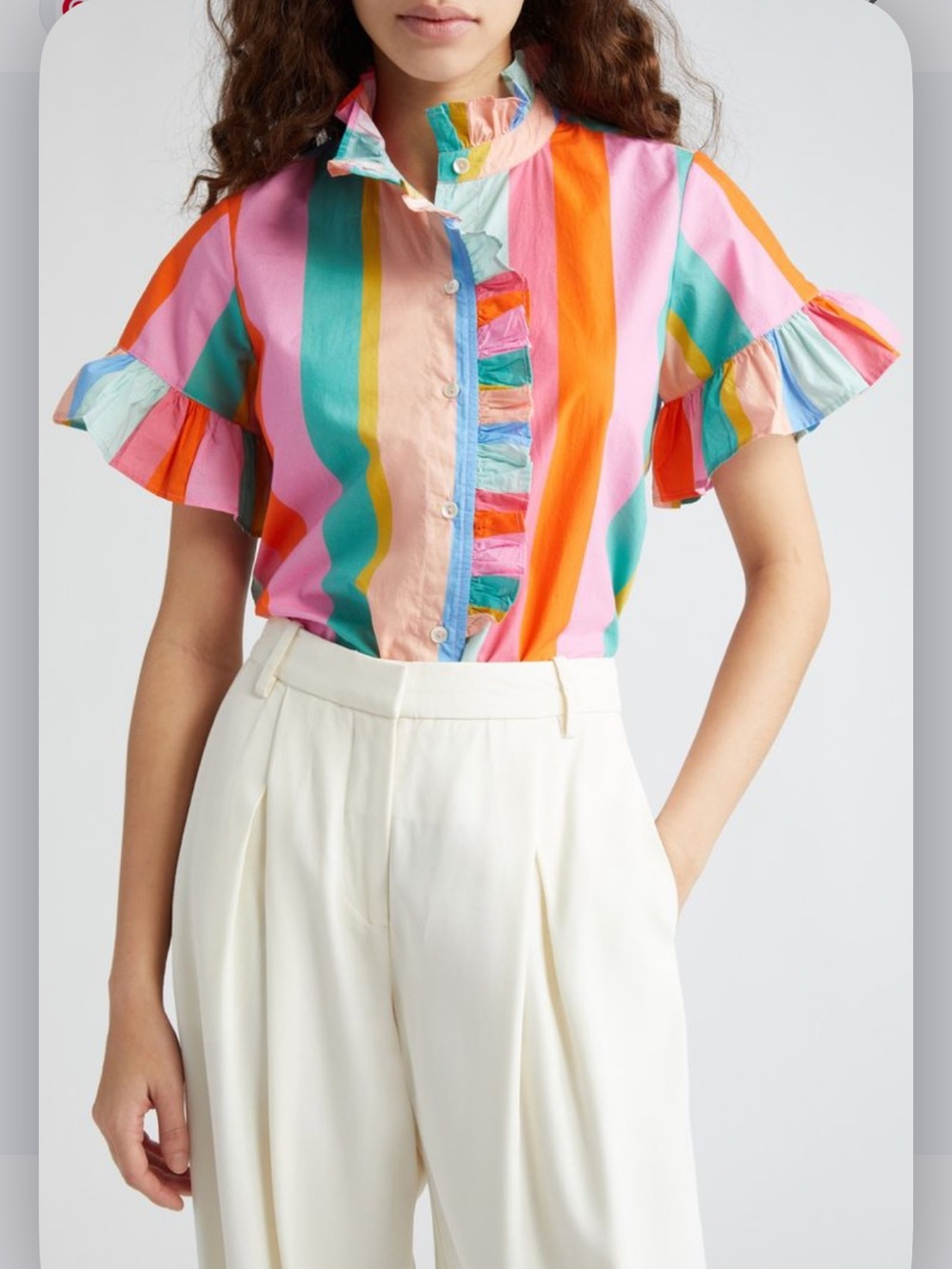 Mille Vanessa Ruffle Detail Cotton Blouse In Raspberry Mosaic